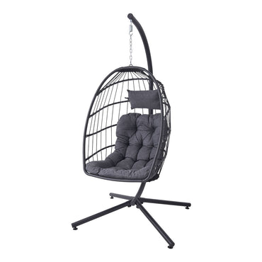 1-Seater Egg-shaped Garden Swing Chair with Cushions and Headrest