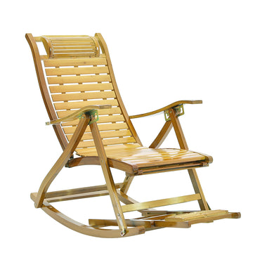 Foldable natural bamboo rocking recliner chair for garden or patio