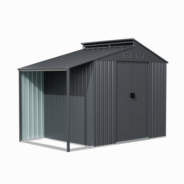 Freestanding 10x5ft outdoor metal storage shed in grey – lean-to roof design with double sliding doors