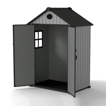 6ft Grey Wood Grain Tool Shed with Apex Roof & Lockable Door