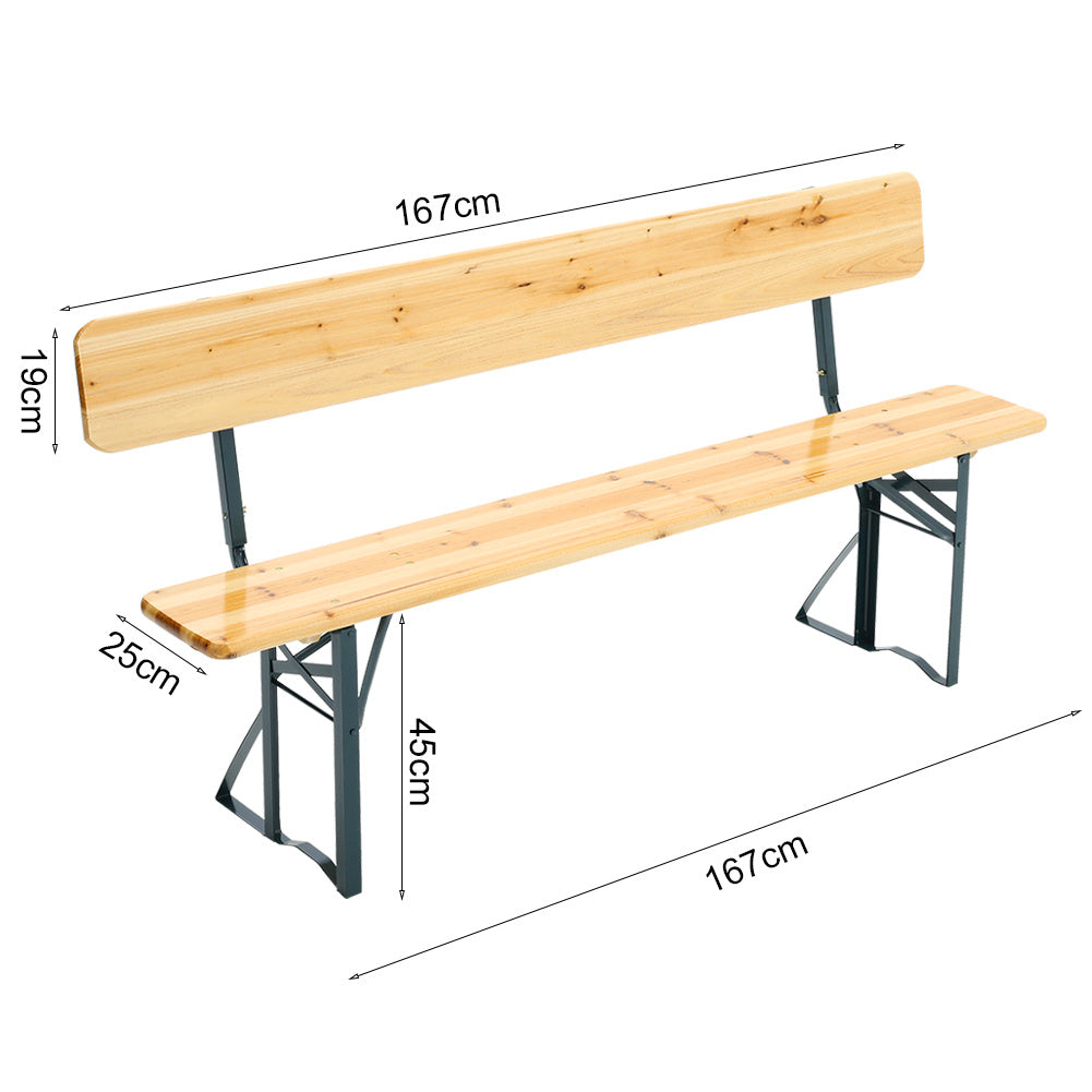 Dimensions of 66 Inch Brown Fir Outdoor Folding Bench – 2-Pack Size Illustration