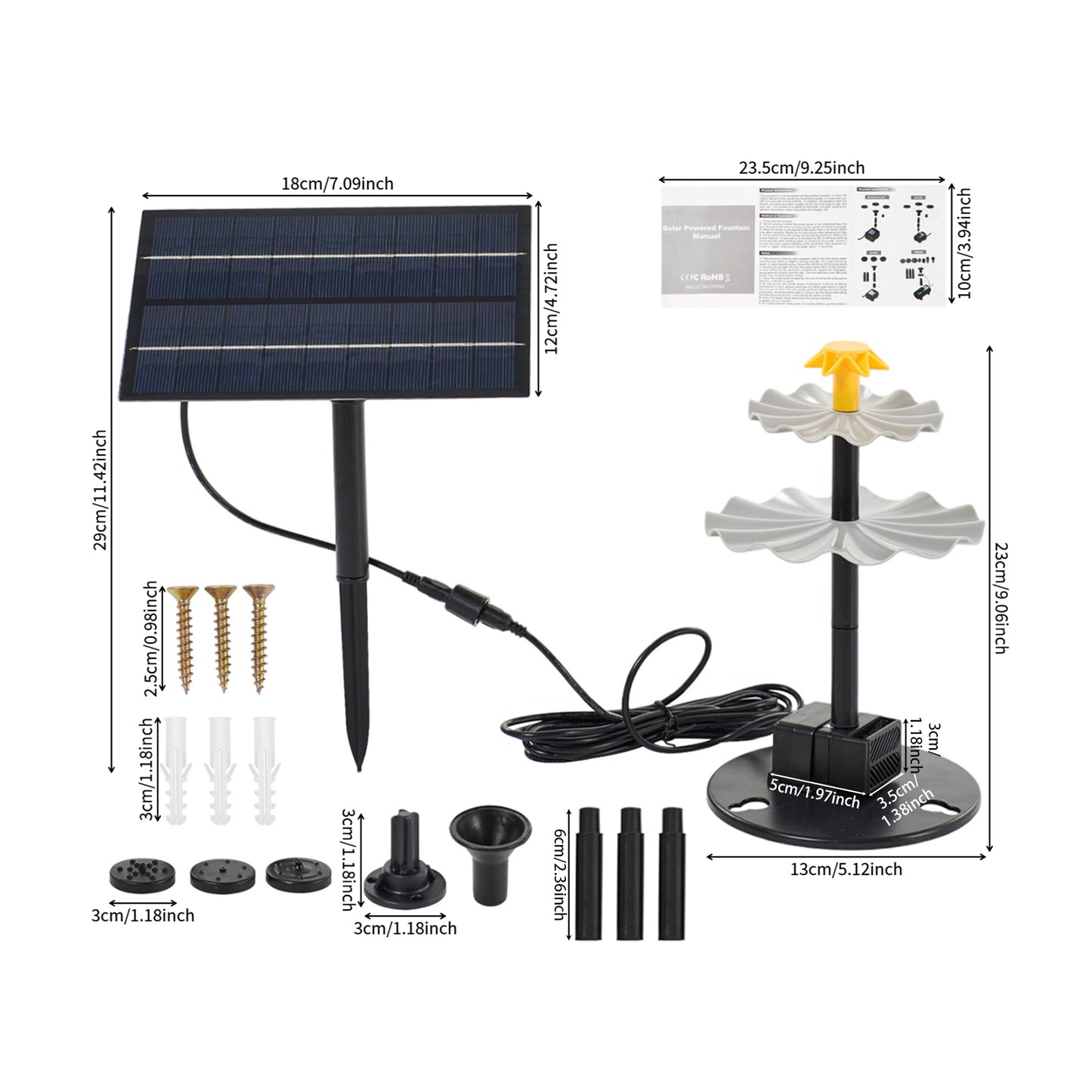 Adjustable Solar-Powered Water Fountain Pump Garden Decor Nozzles