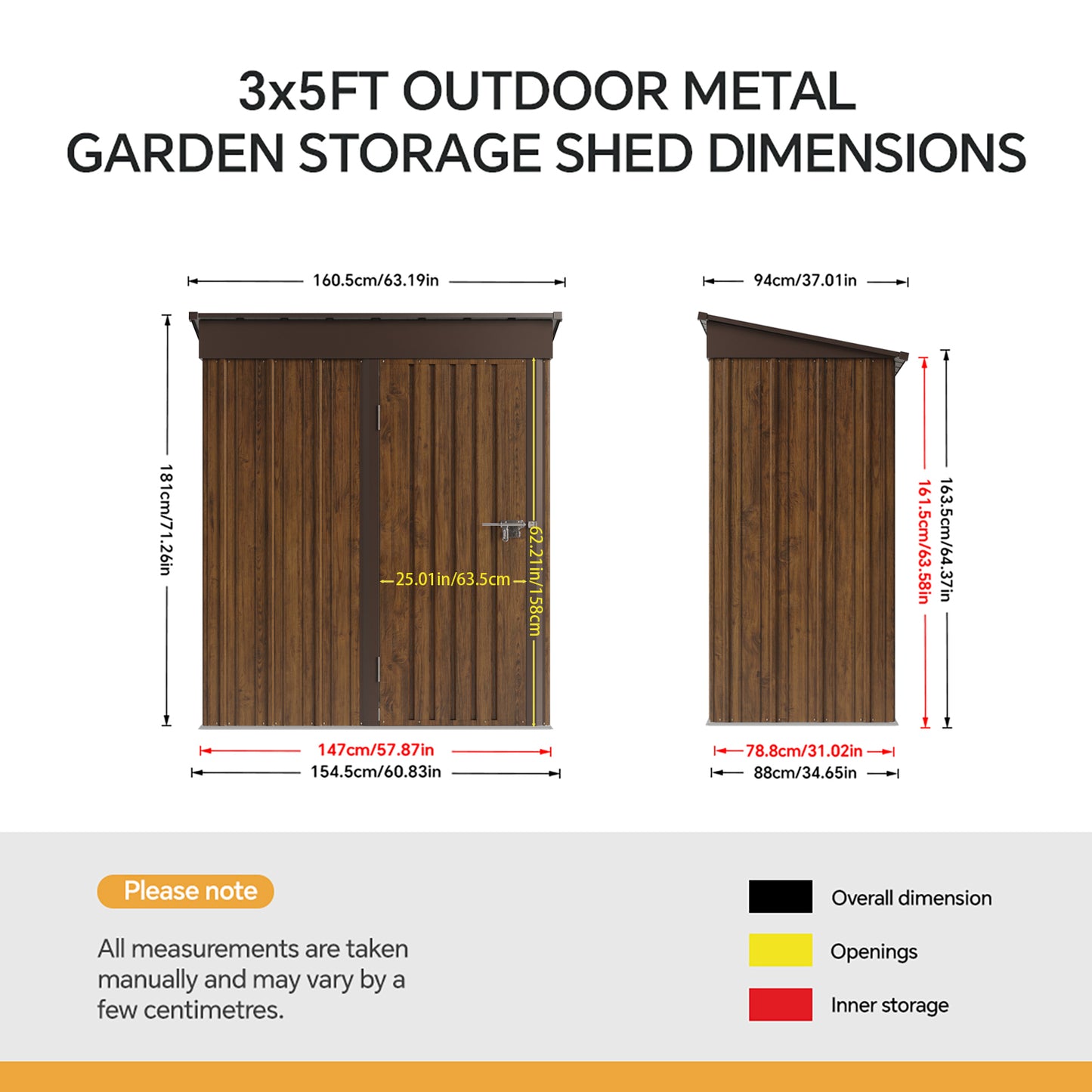 5x3FT Metal Pent Roof Garden Storage Shed with Lockable Door