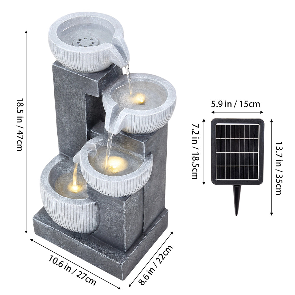 Solar-Powered Garden Water Fountain with Natural Stone Design and LED Lights
