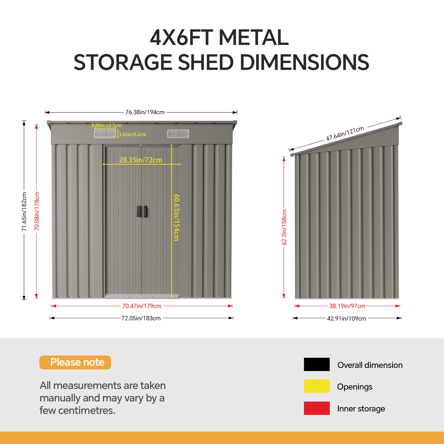 6x4FT Metal Garden Storage Shed with Lockable Sliding Doors