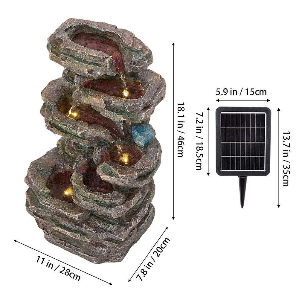Solar-Powered Outdoor Garden Water Fountain with Cascading Tiers and LED Lights