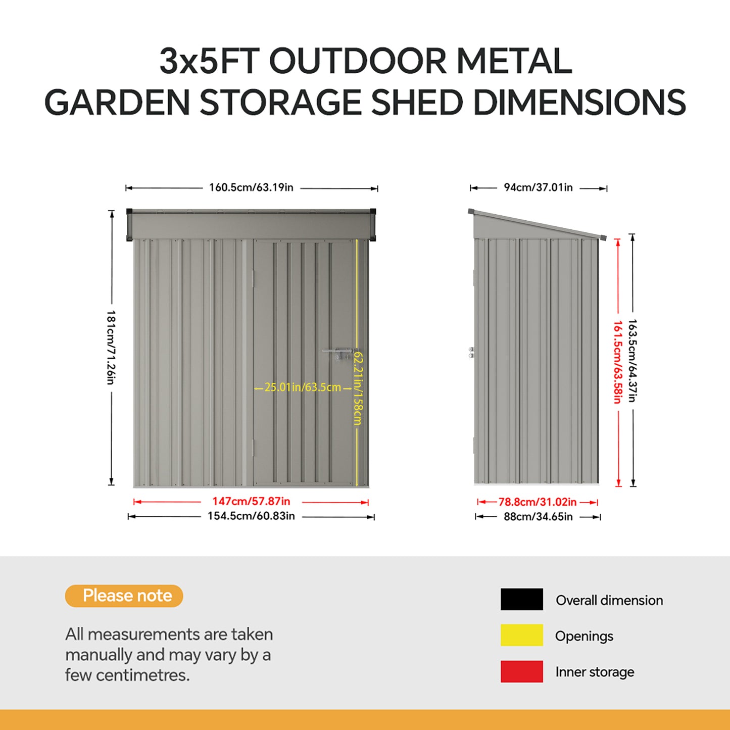 5x3FT Metal Pent Roof Garden Storage Shed with Lockable Door