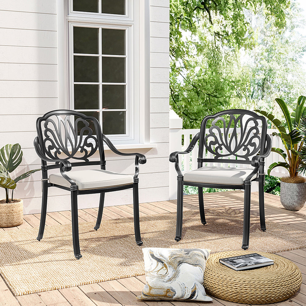 Set of 2 Garden Cast Aluminum Patio Chairs with Cushions