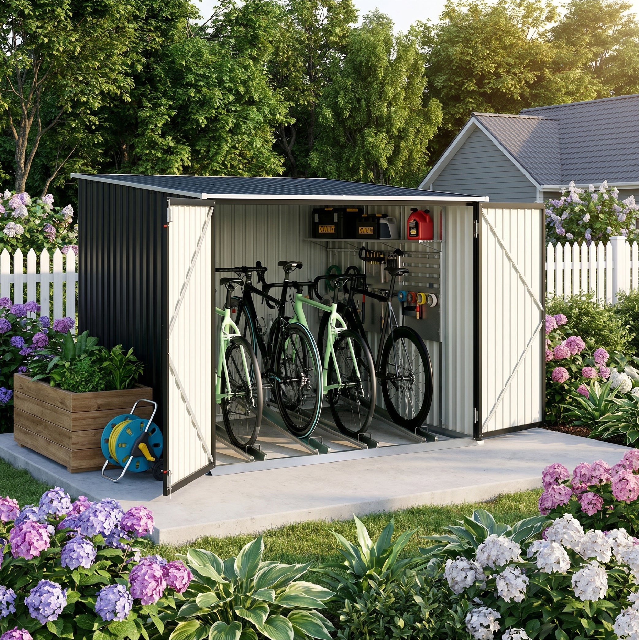 6x7ft Black Galvanized Steel Bicycle Storage Shed