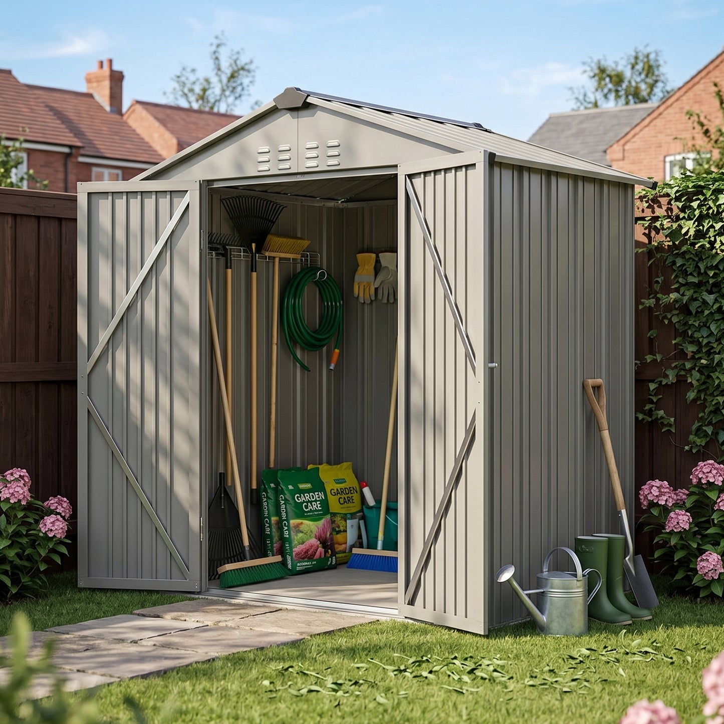 4x6FT Lockable Metal Garden Storage Shed with Lockable Door