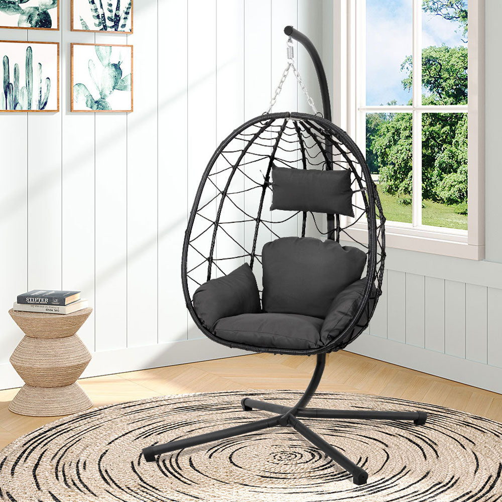 Grey Garden Swing Chair with Stand and Cushion