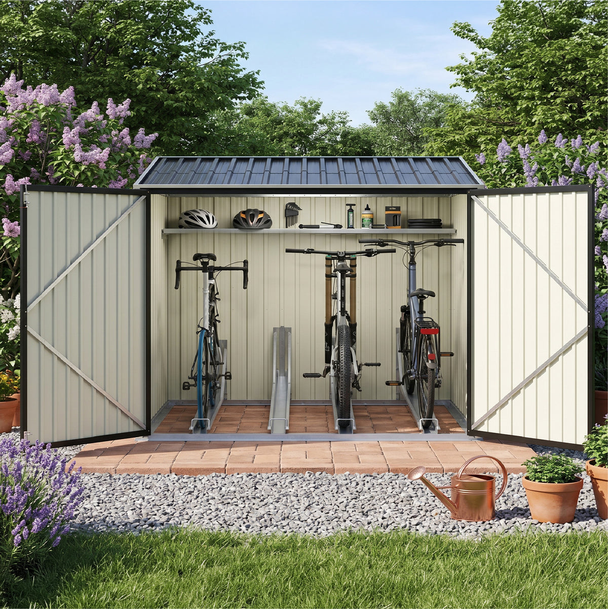6x7ft Black Galvanized Steel Bicycle Storage Shed