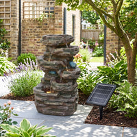 Solar-Powered Outdoor Garden Water Fountain with Cascading Tiers and LED Lights