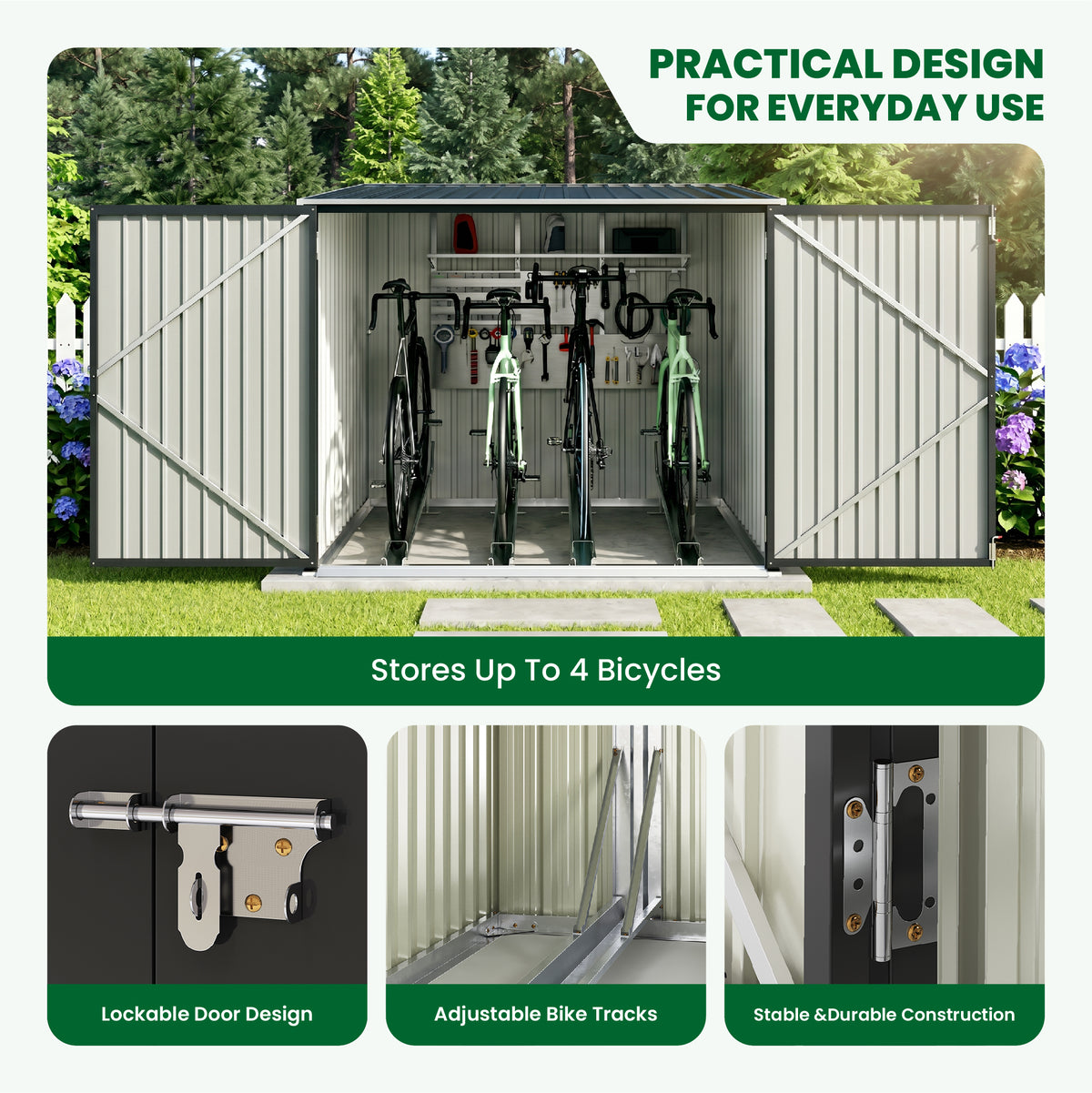 6x7ft Black Galvanized Steel Bicycle Storage Shed