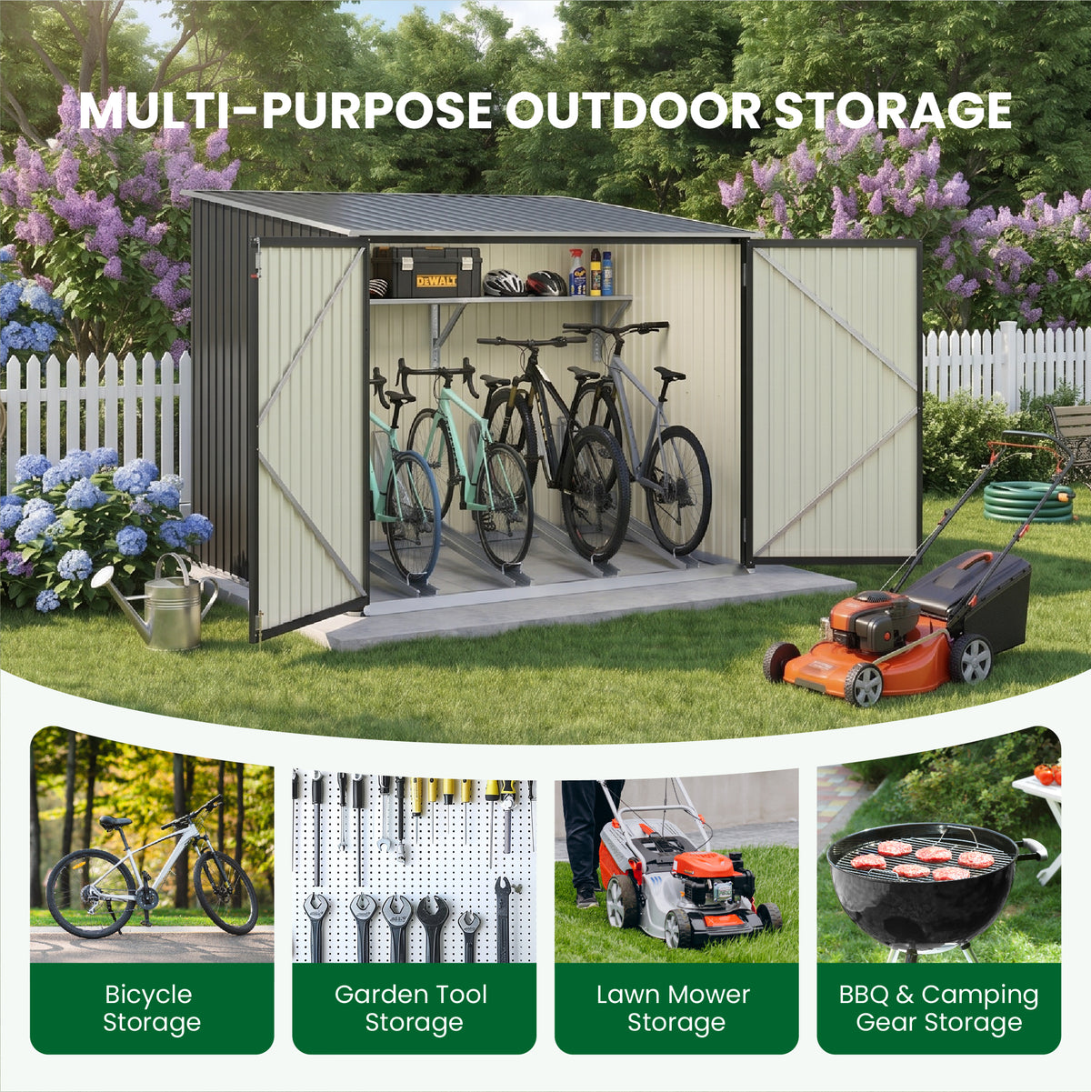 6x7ft Black Galvanized Steel Bicycle Storage Shed