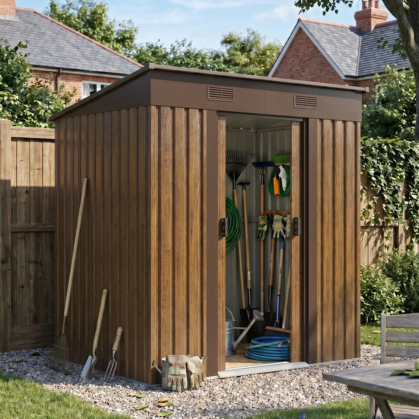 6x4FT Metal Garden Storage Shed with Lockable Sliding Doors