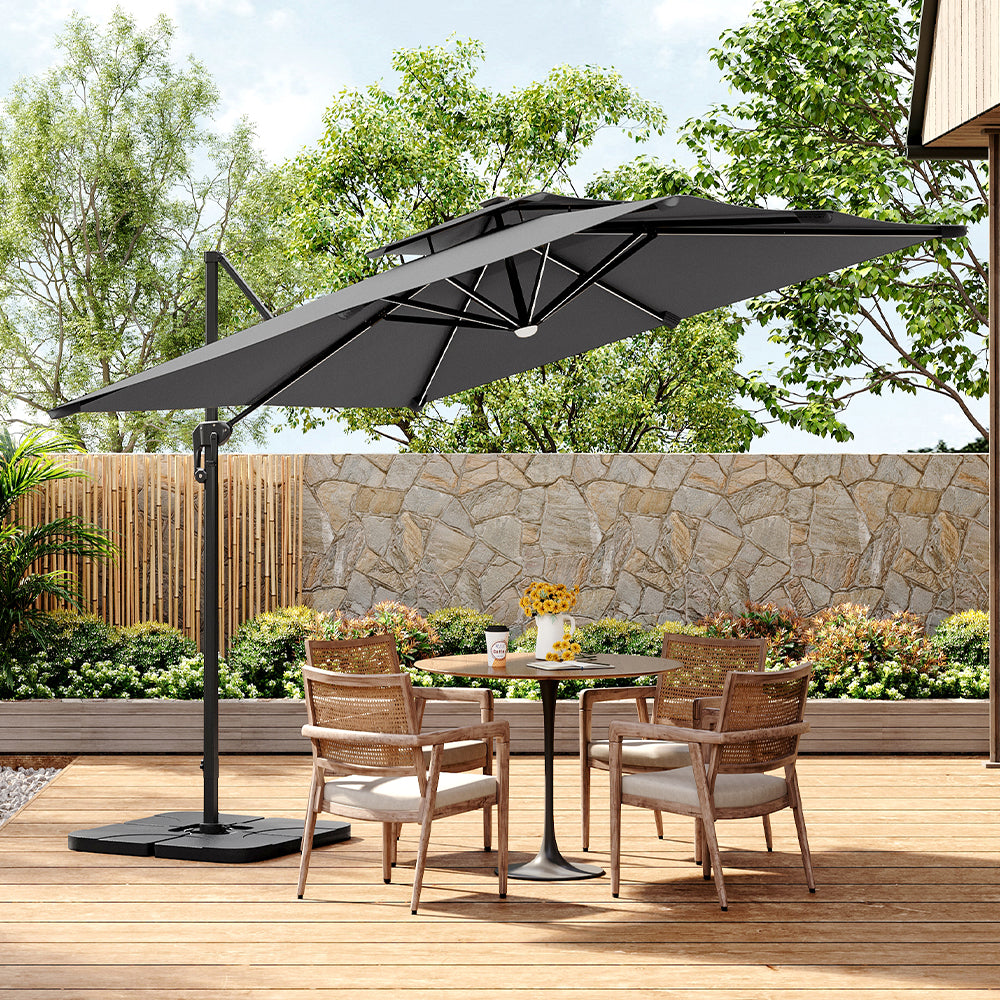 3M Garden Square Solar-Power LED Cantilever Parasol Umbrella