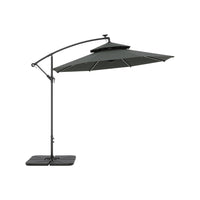 Octagon Double-Top Lighted Cantilever Parasol Umbrella with Base