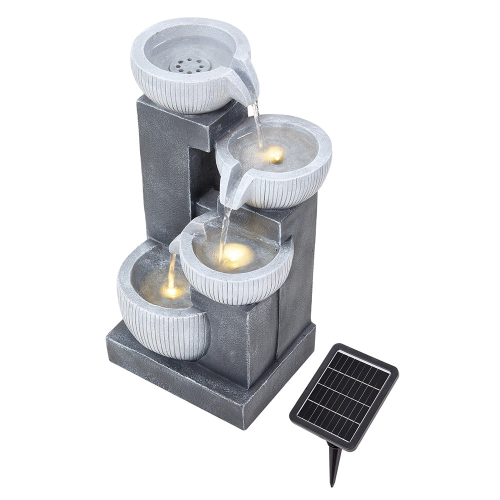 Solar-Powered Garden Water Fountain with Natural Stone Design and LED Lights