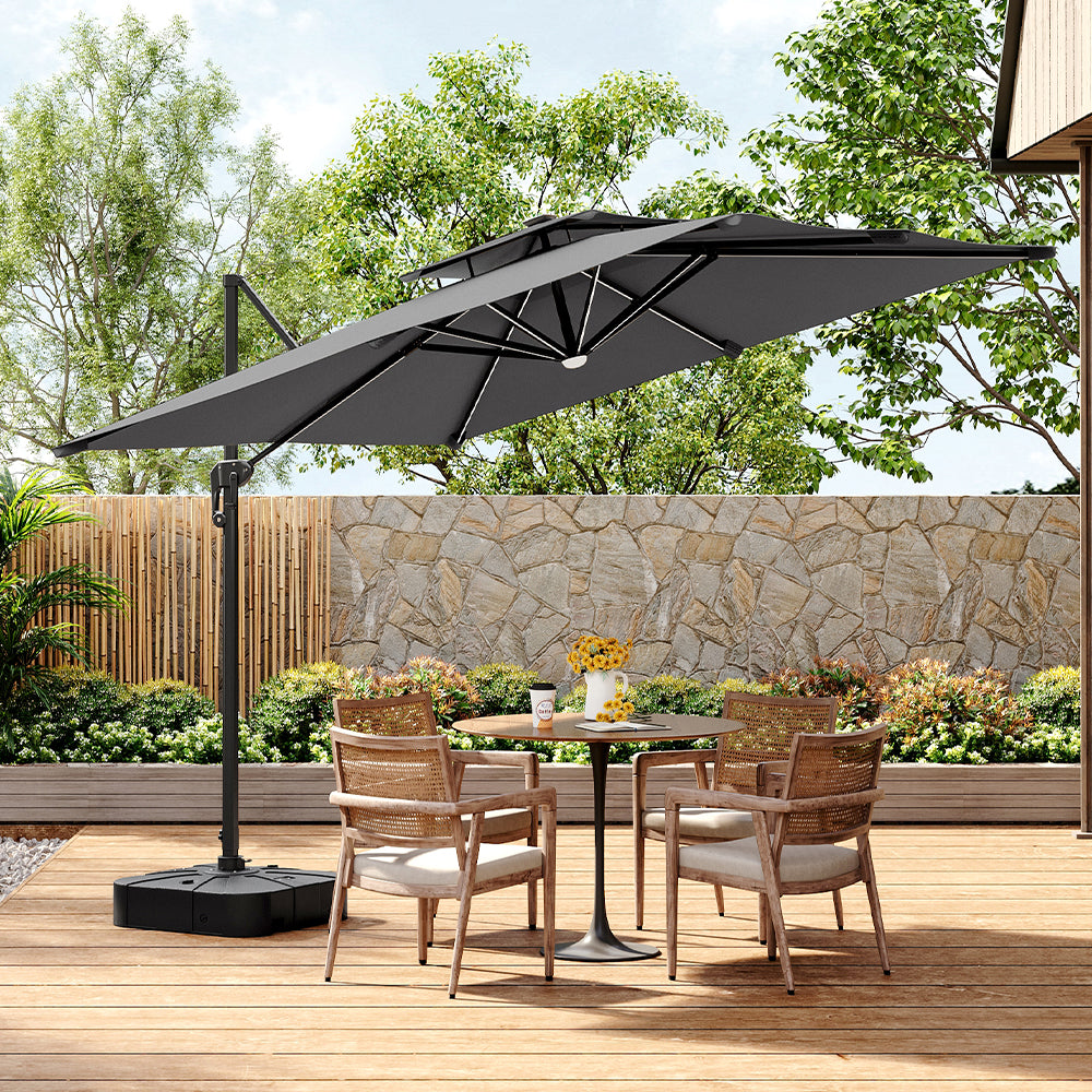 3M Garden Square Solar-Power LED Cantilever Parasol Umbrella