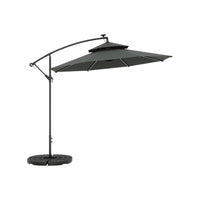 Octagon Double-Top Lighted Cantilever Parasol Umbrella with Base