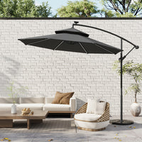Octagon Double-Top Lighted Cantilever Parasol Umbrella with Base