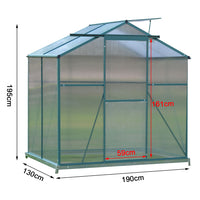 Size Diagram of 4x6ft Greenhouse with Base – L130 x W190 x H195 cm Dimensions Displayed