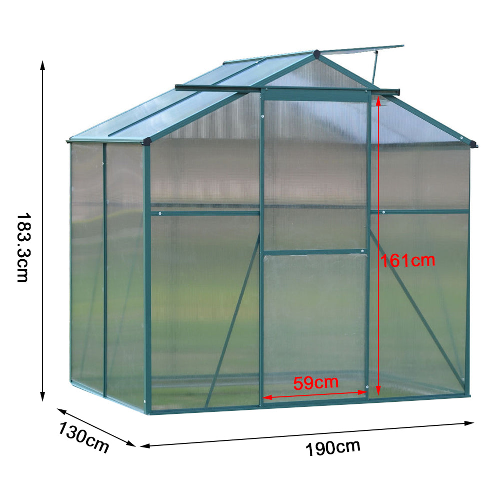 Dimensions of 4x6ft Greenhouse without Base – L130 x W190 x H183.3 cm Size Chart
