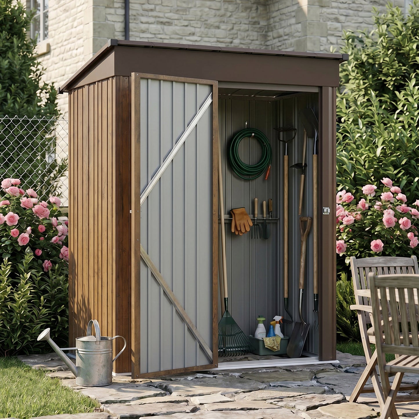 5x3FT Metal Pent Roof Garden Storage Shed with Lockable Door
