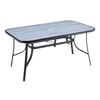 152 x 92 cm black tempered glass patio table with wood grain finish – clean white background