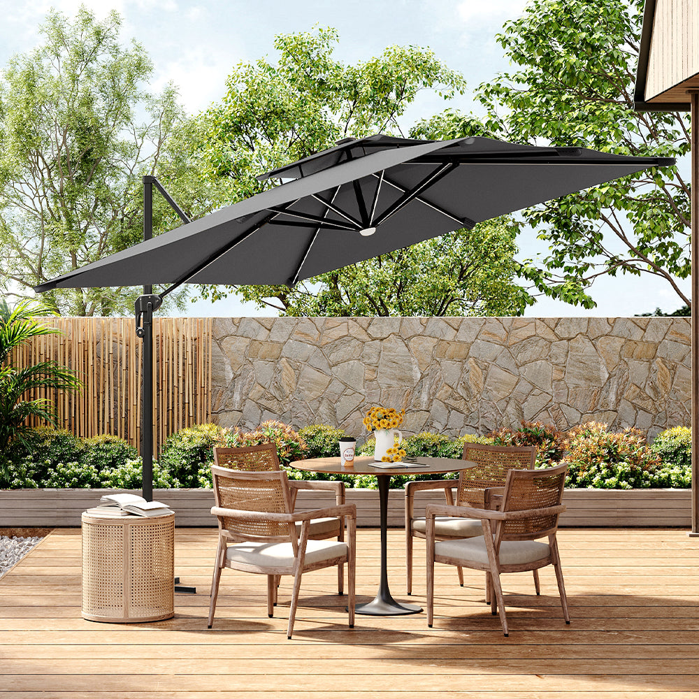 3M Garden Square Solar-Power LED Cantilever Parasol Umbrella