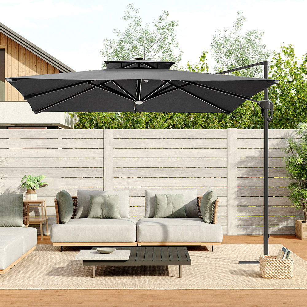 3M Garden Square Solar-Power LED Cantilever Parasol Umbrella