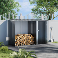 Black 8x3ft Log Storage Shed Installed Against Fence – Outdoor Firewood Organizer