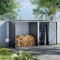 8x3ft Black Outdoor Metal Firewood Log Shed – Lean-to Garden Storage Solution