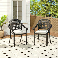 Set of 2 Cast Aluminium Garden Patio Chairs with Cushions