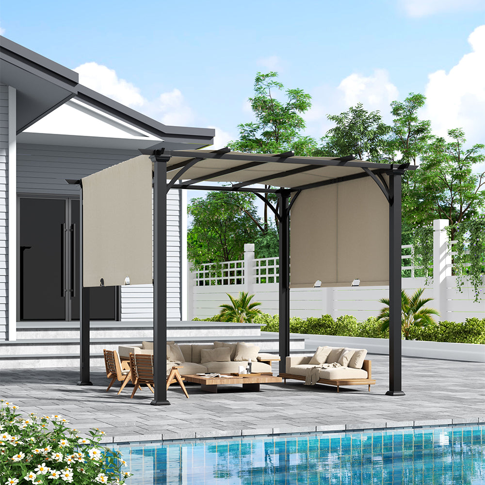 9.8 ft Outdoor Patio Pergola with Retractable Canopy – Modern Garden Shade
