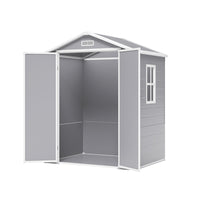 6x4ft grey outdoor garden storage shed with secure lockable door, isolated on white background