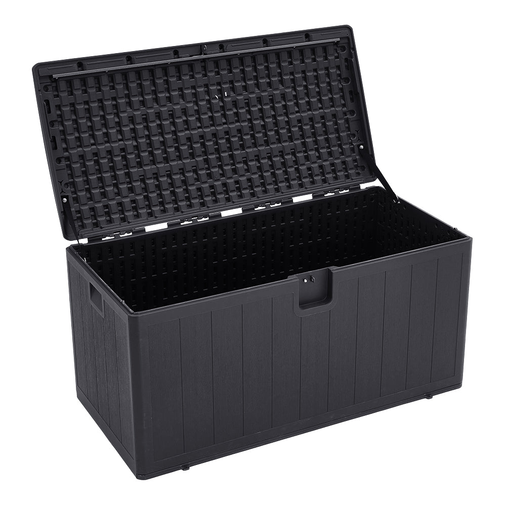 Black plastic rattan storage box – 127x61x63.5cm lockable waterproof deck box for garden tools