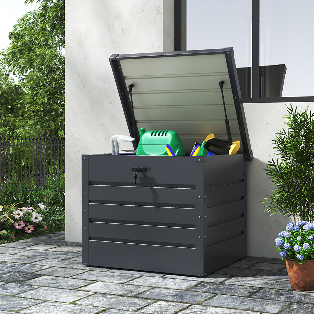 200L Metal Lockable Waterproof Garden Storage Box – Compact Outdoor Deck Chest for Tools and Equipment