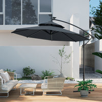 Octagon Double-Top Lighted Cantilever Parasol Umbrella with Base