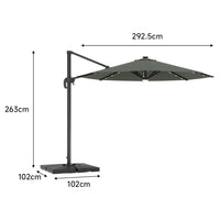 Round Cantilever Garden Parasol Umbrella with Solar Light and Base