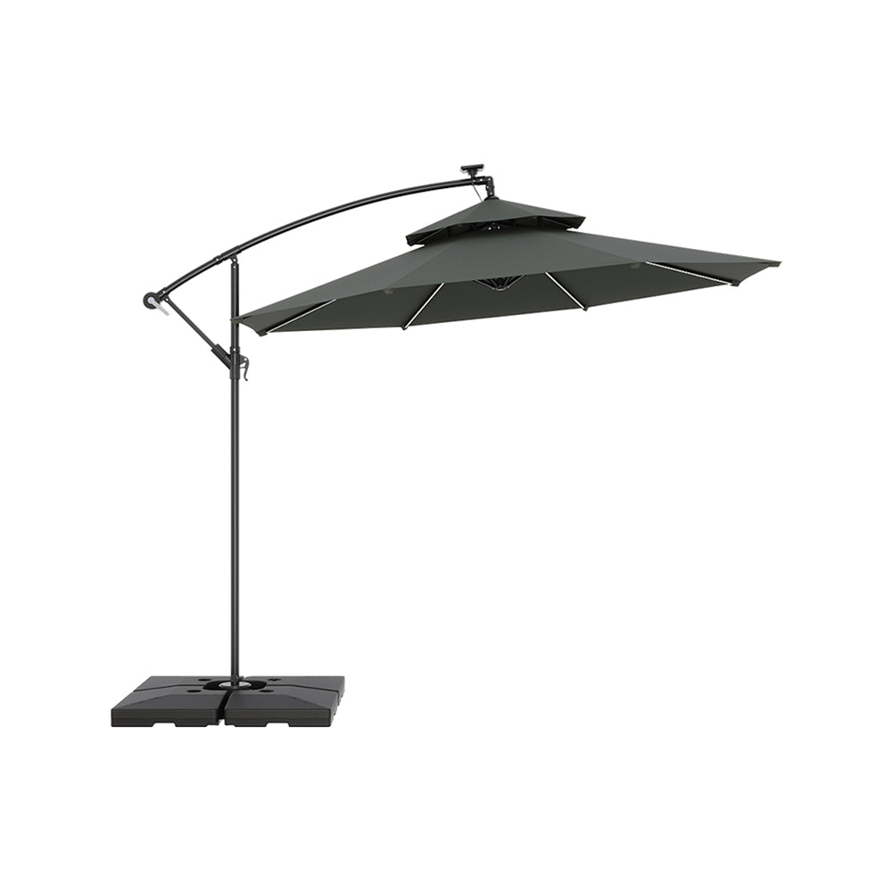 Octagon Double-Top Lighted Cantilever Parasol Umbrella with Base