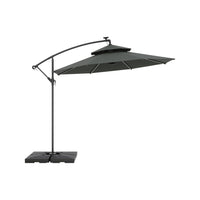 Octagon Double-Top Lighted Cantilever Parasol Umbrella with Base
