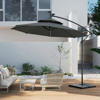 Octagon Double-Top Lighted Cantilever Parasol Umbrella with Base