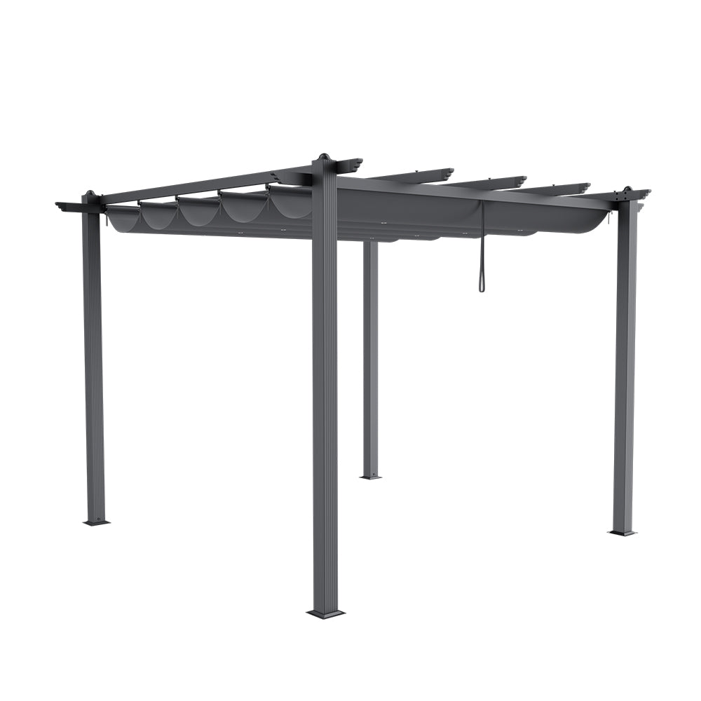 Black Aluminum Frame Patio Pergola with Retractable Canopy – 300cm Outdoor Shade for Deck or Garden