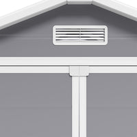 close-up detail of ventilation panel on 6x4ft grey garden storage shed for improved airflow