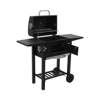 Outdoor charcoal barbecue grill with chimney and side shelves, 109cm x 33cm x 96.5cm – product only image