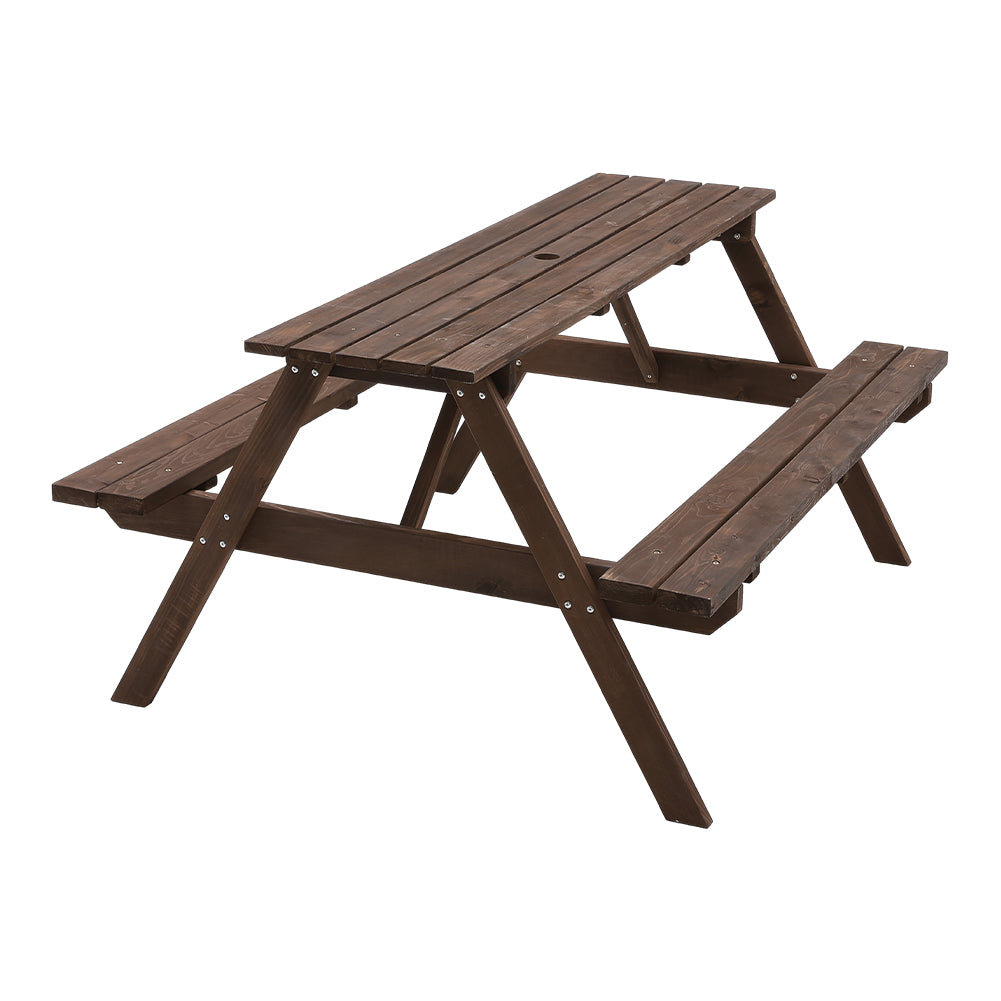 150x120x76cm Rectangular Foldable Wooden Table with Benches – Outdoor Camping and Patio Use