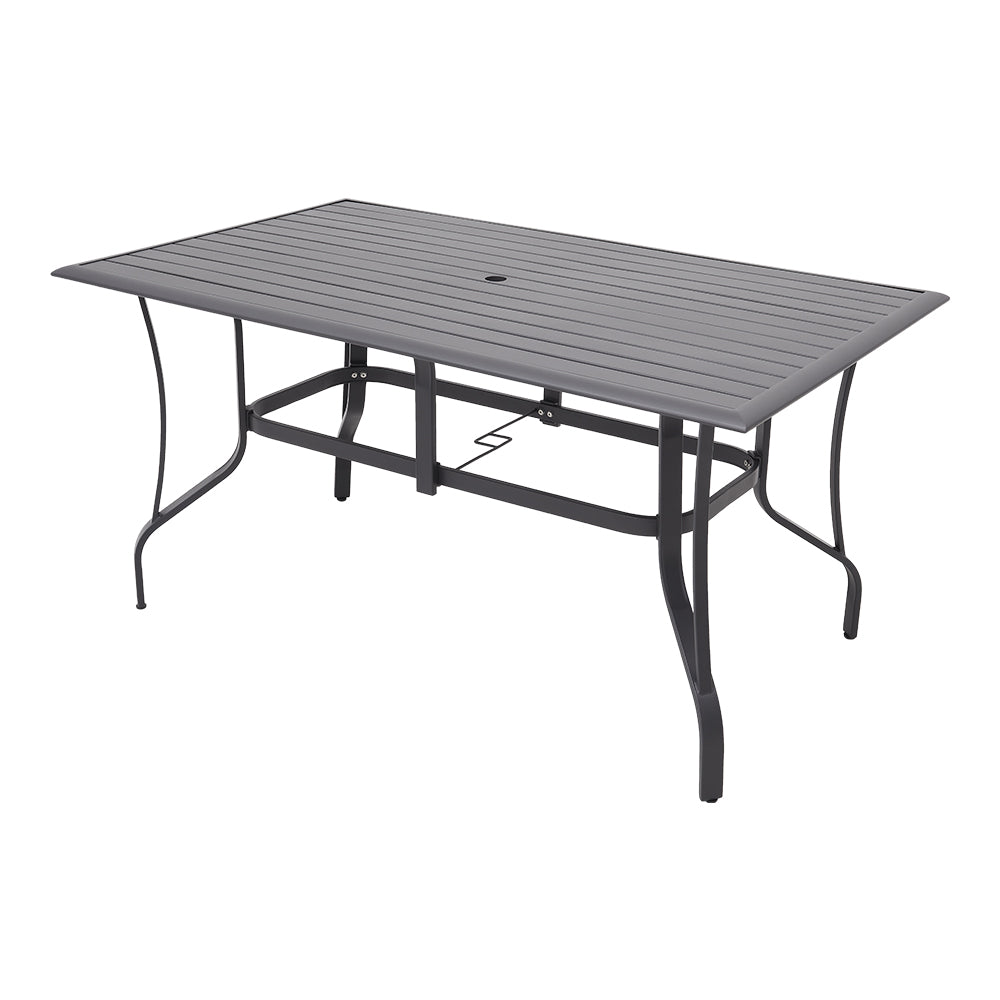 Black 150x90cm Metal Slatted Rectangular Patio Table – Modern Garden Furniture