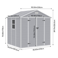 Detailed size diagram of 8x6ft grey plastic garden shed – plan your space with accurate external measurements